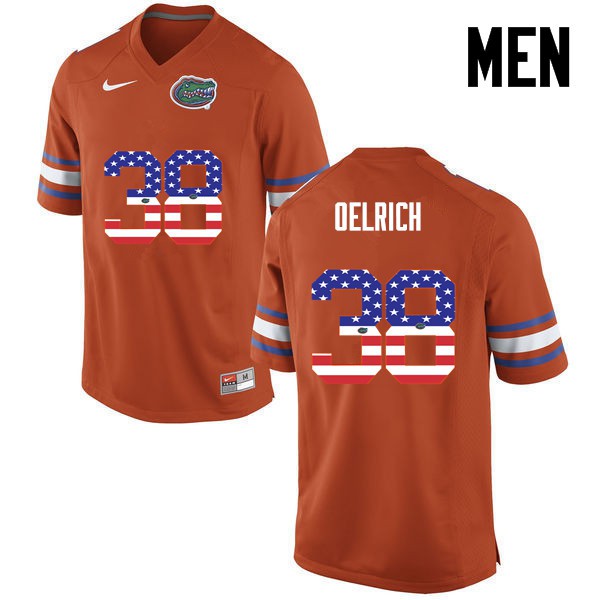 Florida Gators Men #38 Nick Oelrich College Football USA Flag Fashion Orange